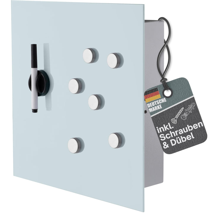 BALOU Schlüsselkasten modern mit Glas Magnettafel - Memoboard magnetisch mit 6 Magneten und Stift -