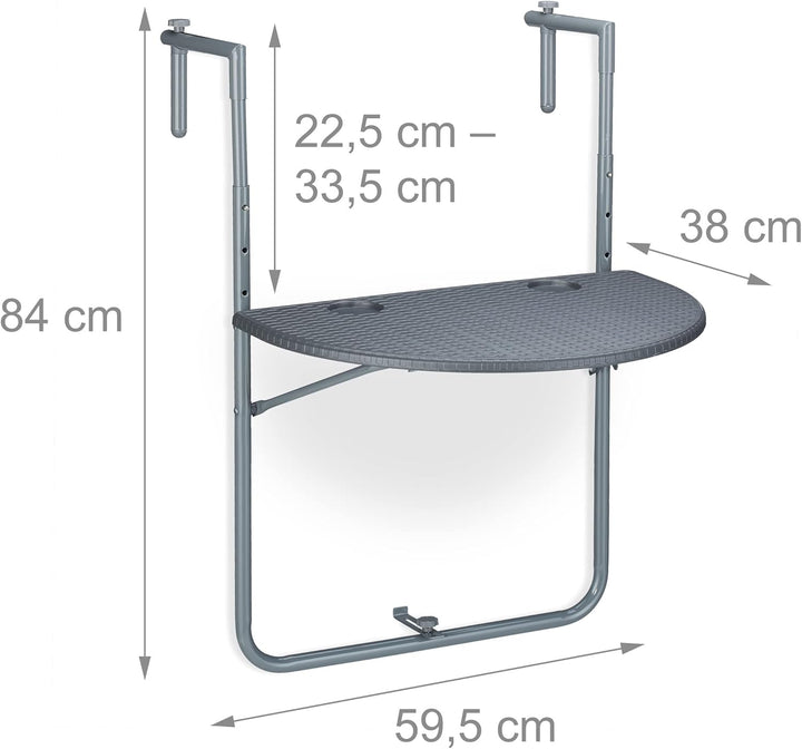 Relaxdays Balkonhängetisch klappbar, BxT: 59,5 x 63 cm, 3-Fach höhenverstellbar, 2 Getränkehalter, G