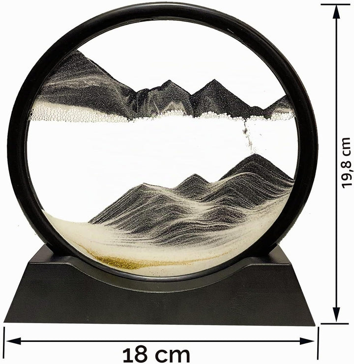 Yuomiker Dynamisch 3D Sandbilder zum Drehen, Fliessende Sandmalerei runder Glas Rahmen, Bewegtes San