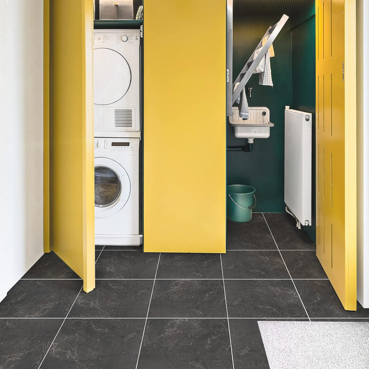 PVC Bodenbelag Selbstklebende Fliesen Schwarz Marmor 30x30 cm, Fliesenoptik Vinylboden Bodenfliesen
