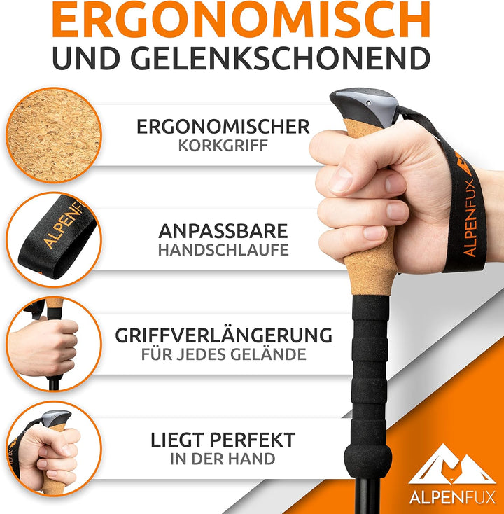 ALPENFUX® Premium Wanderstöcke Teleskop, Trekkingstöcke, Nordic Walking Stöcke, leicht und verstellb