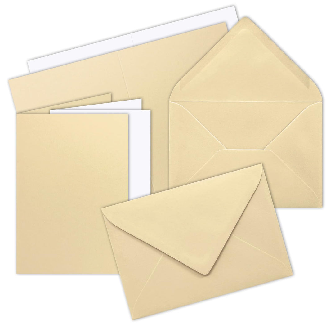 25x Faltkarten Set DIN A6/C6 mit Brief-Umschlägen in Karamel - inklusive Einleger - 14,8 x 10,5 cm -