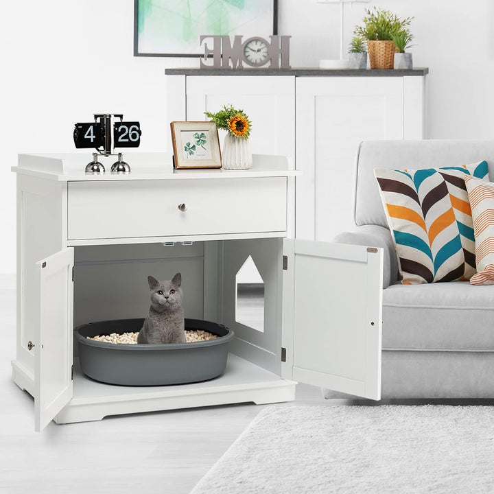 GYMAX Katzenklo Schrank, Katzenschrank für Katzentoilette, Katzenhaus versteckt mit Seiteneingang, S