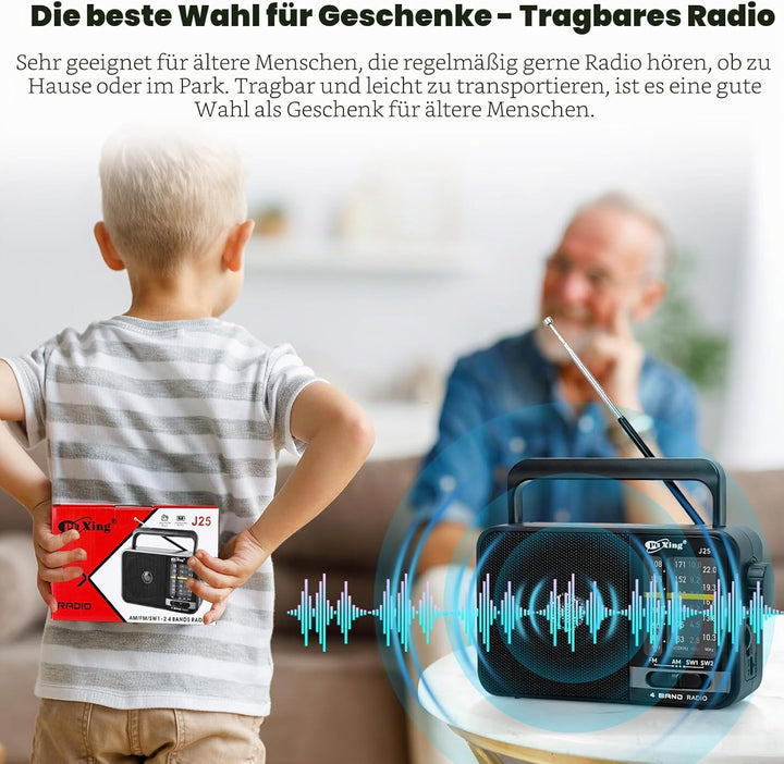 Tragbares FM AM Radio, Netz- und Akku-Radio für Zuhause oder Outdoor, kleine Tasche mit ausgezeichne