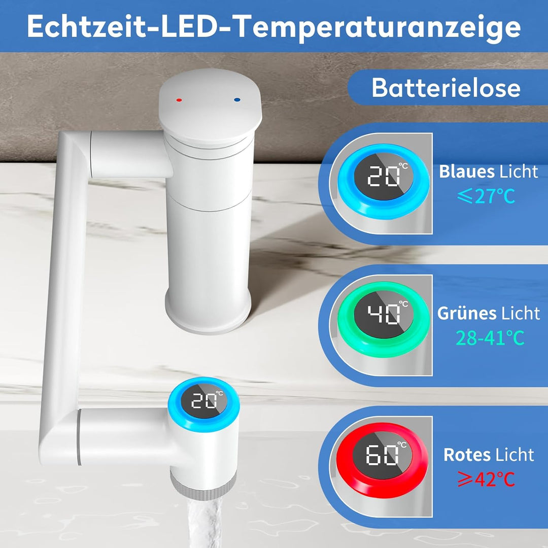 JONKEAN Wasserhahn Bad mit Temperaturanzeige(Batterielos), 1080° Drehbar Einhebelmischer Waschbecken