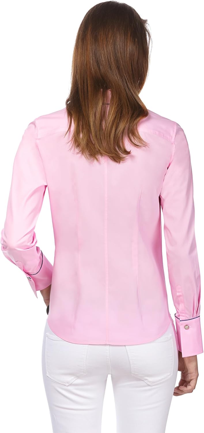 Vincenzo Boretti Damen Bluse leicht tailliert 100% Baumwolle bügelleicht Langarm Hemdbluse elegant f