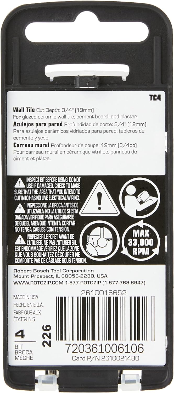 Roto Zip TC4 Fliesenschneid-Bits, Hartmetall, 1/8 Zoll, 4er-Pack