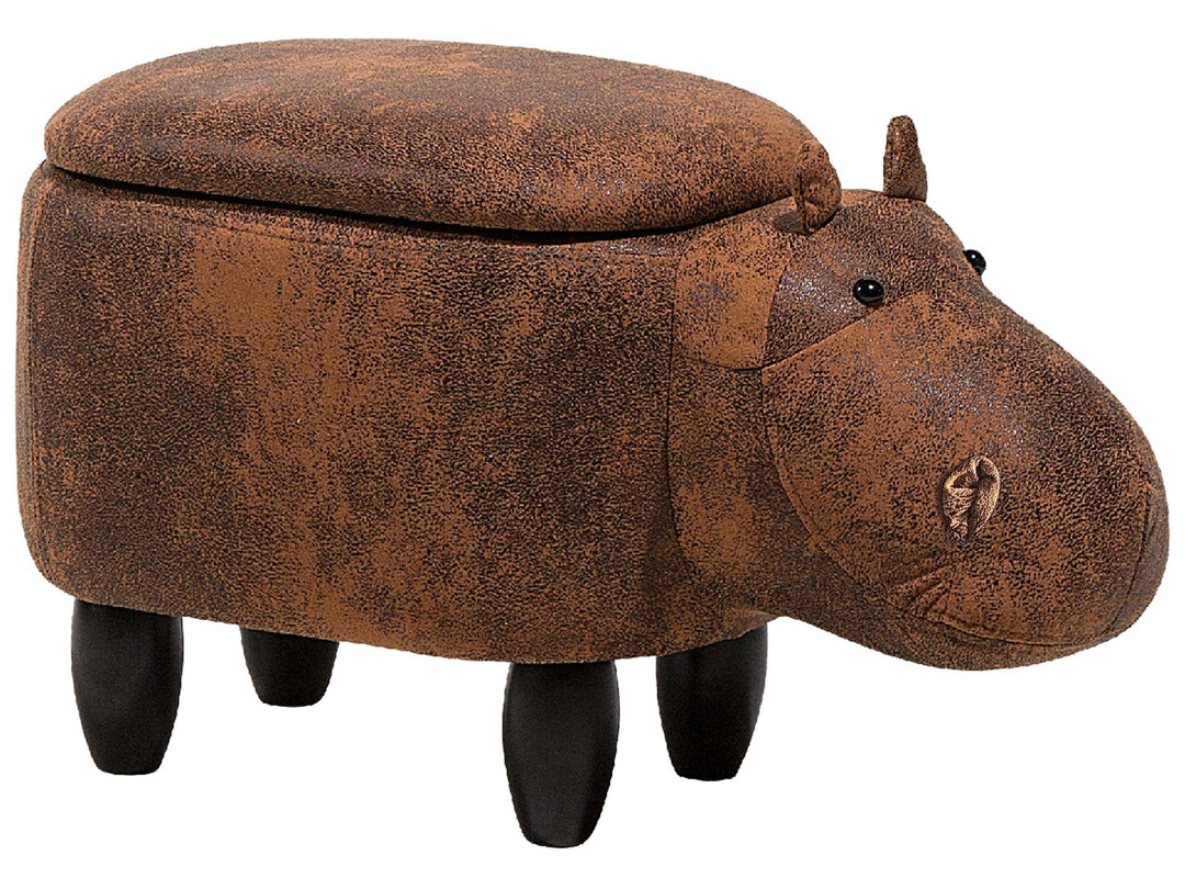 Fröhlicher Hippo-Hocker Lederoptik mit Deckel für Kinder hellbraun HIPPO