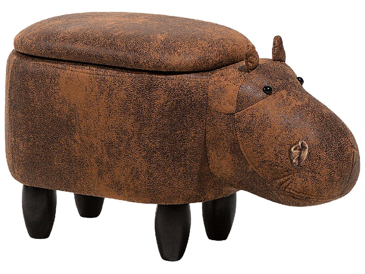 Fröhlicher Hippo-Hocker Lederoptik mit Deckel für Kinder hellbraun HIPPO