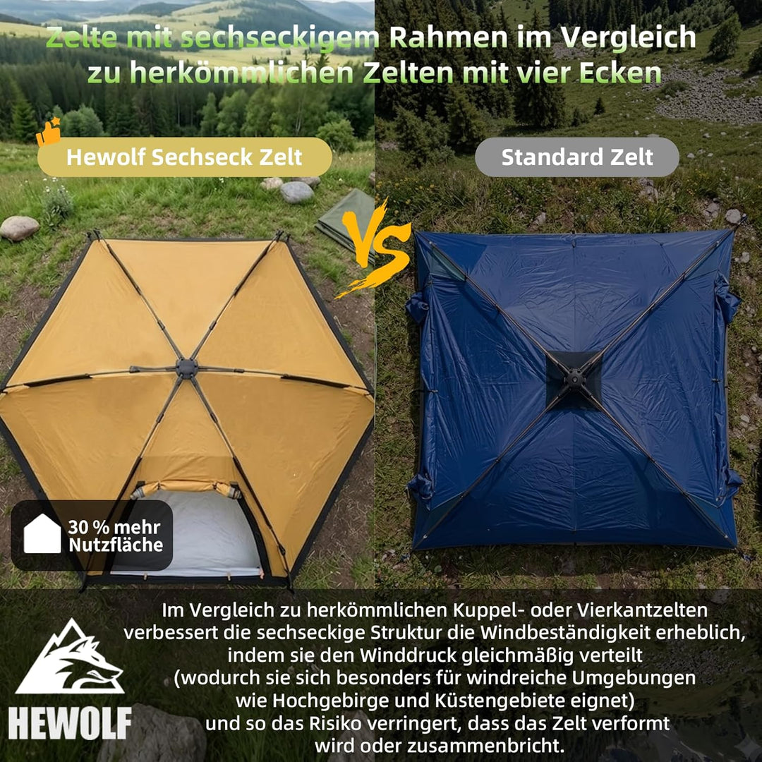 Hewolf Camping Zelt - Zelt 2/3/4 Personen Wasserdicht mit Vorzelt Familienzelt Einfache Einrichtung