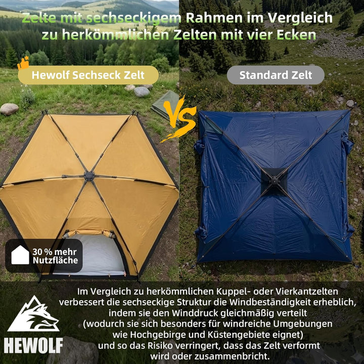 Hewolf Camping Zelt - Zelt 2/3/4 Personen Wasserdicht mit Vorzelt Familienzelt Einfache Einrichtung
