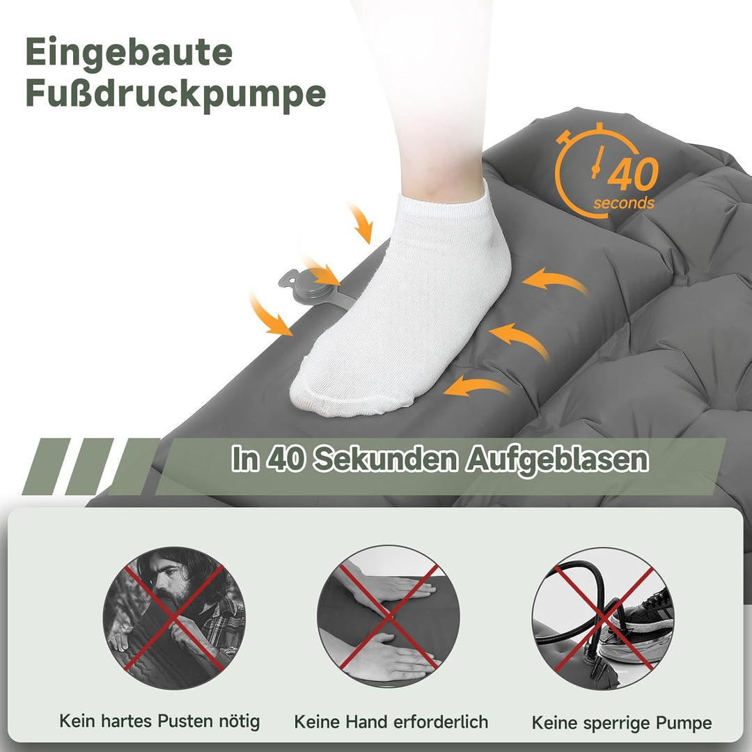 HAUSPROFI Isomatte Camping, Ultraleicht Camping Luftmatratze mit Fusspumpe & Kissen, Aufblasbare Mat