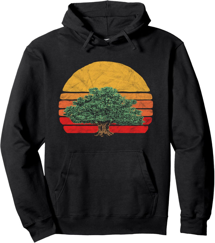 Vintage Oak Tree Retro 80's Sun Outdoor Nature Graphic Pullover Hoodie