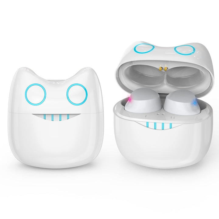 White Bluetooth Headphones, In-Ear Wireless Headphones with Cute Charging Case, Built-in Microphone