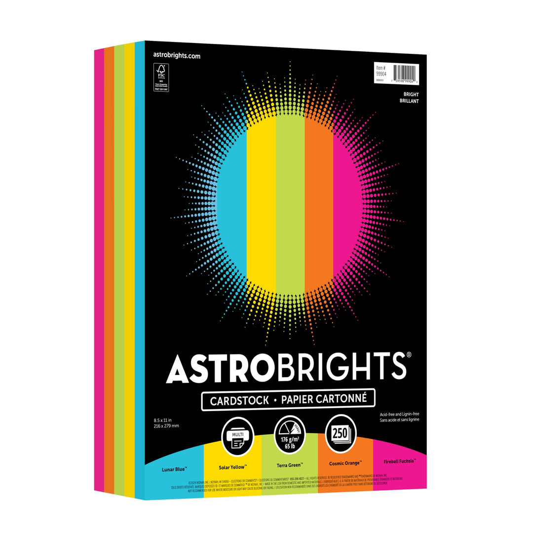 Astrobrights Farbiger Karton, 21,6 x 27,9 cm, 29,5 kg/176 g/m², Bright" 5-Farben-Sortiment, 250 Blat