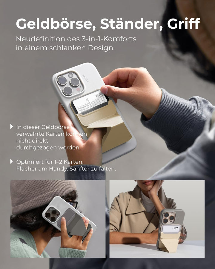 MOFT Magnetische Wallet Ständer für iPhone 15/14/13/12 Serie Kompatibel mit MagSafe, MOVAS Vegan Led
