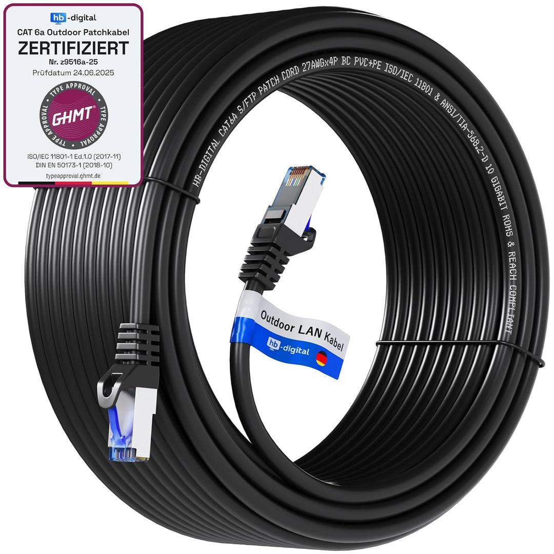 HB-DIGITAL CAT.6A Outdoor Patchkabel GHMT zertifiziert Netzwerkkabel für Aussen- & Innenbereich S/FT
