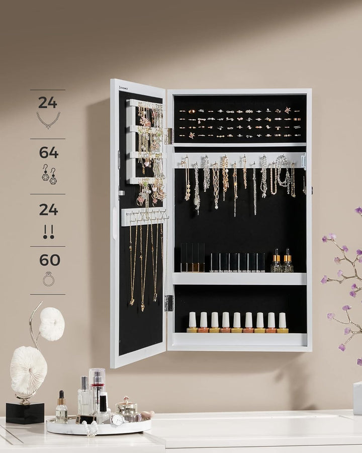 SONGMICS Schmuckschrank, Spiegelschrank, Hängeschrank, abschliessbarer Wandschrank, platzsparender S