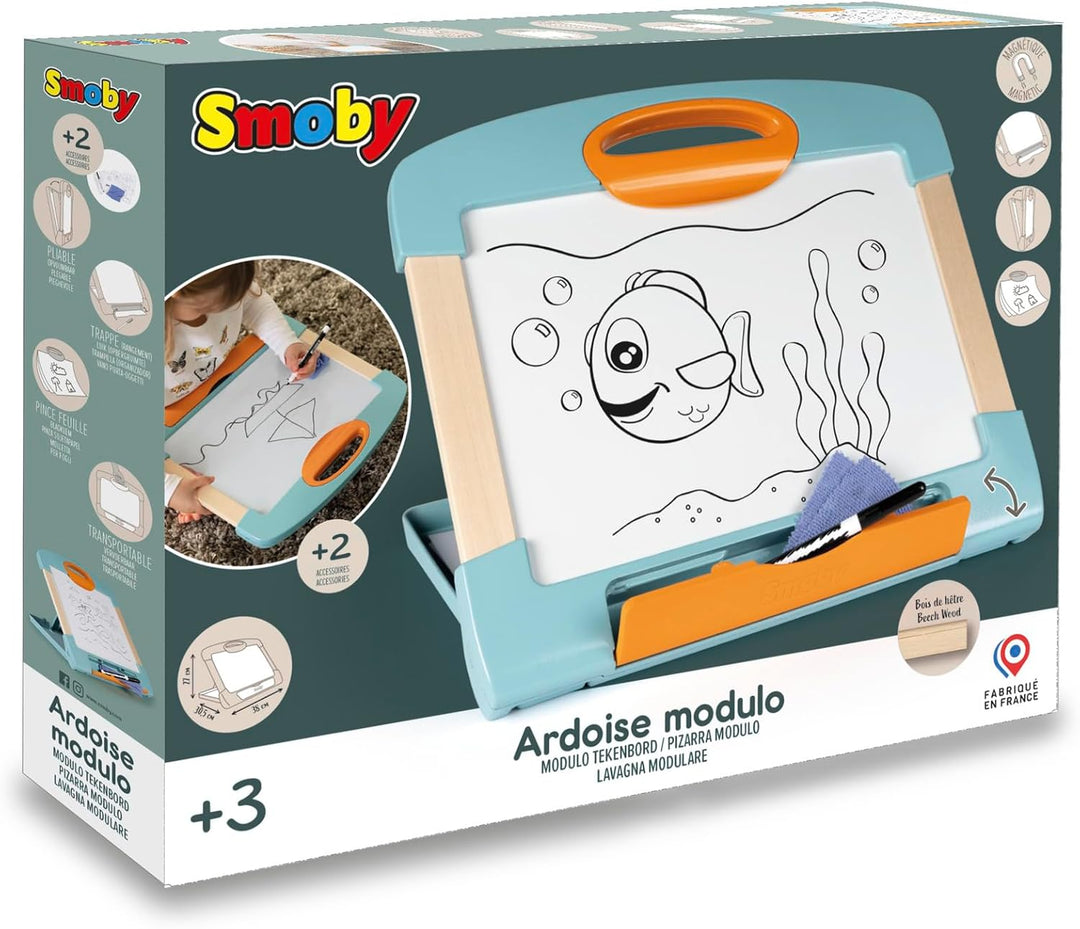 Smoby -Tisch-Maltafel Holz – Magnetische Schreib- und Zeichenfläche – Wasserlösliche Stifte und Aufb