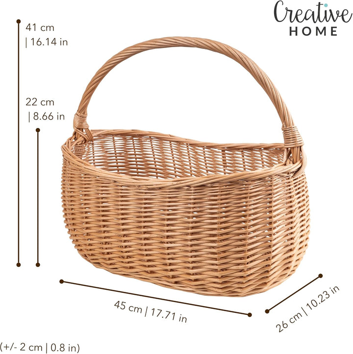 Creative Home Einkaufskorb Weidenkorb mit Henkel Picknickkorb | 45 x 26 x 41 cm (+/- 2 cm) | Handgef