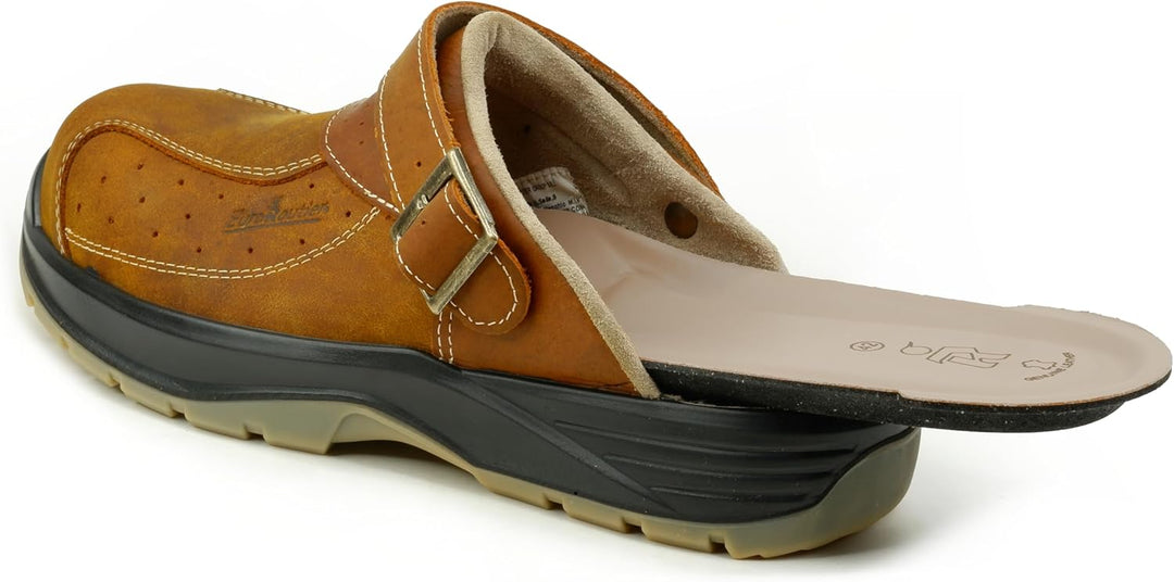 EuroRoutier Premium Leather Tucson Braun Clogs, SB+A+E+FO+SRC-zertifizierte, Sicherheitsclogs 45 EU