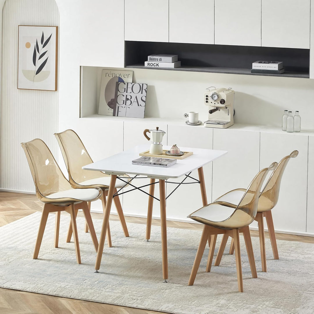 H.J WeDoo 4er Set Braun Transparente Esszimmerstühle im Skandinavischen Stil, 4 Küchenstühle Massive