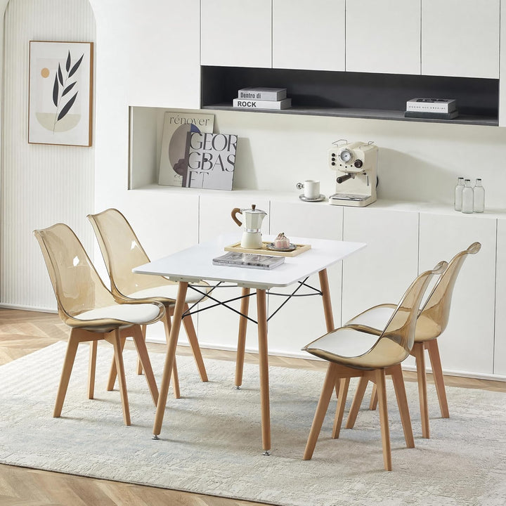 H.J WeDoo 4er Set Braun Transparente Esszimmerstühle im Skandinavischen Stil, 4 Küchenstühle Massive