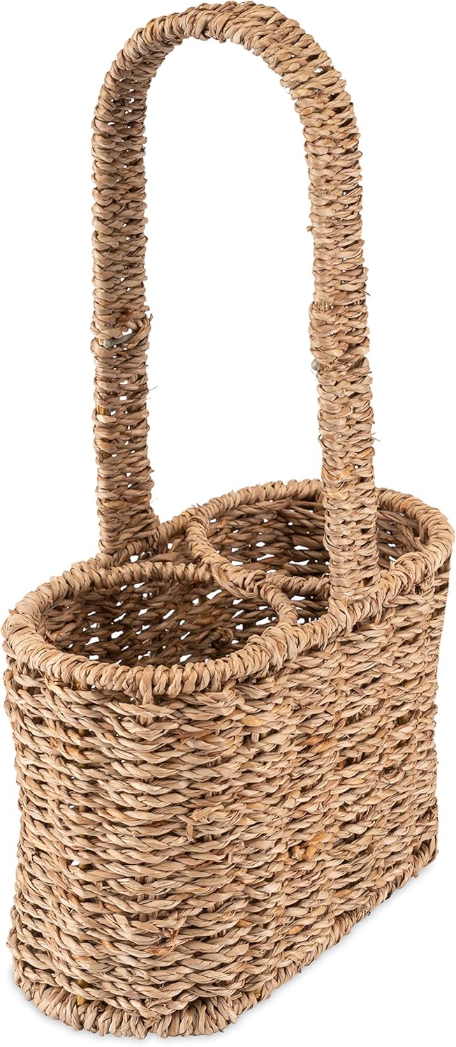 Decorasian Flaschenhalter Korb geflochten aus Seegras - Flaschenträger für 2 Flaschen 2 Flaschen Nat