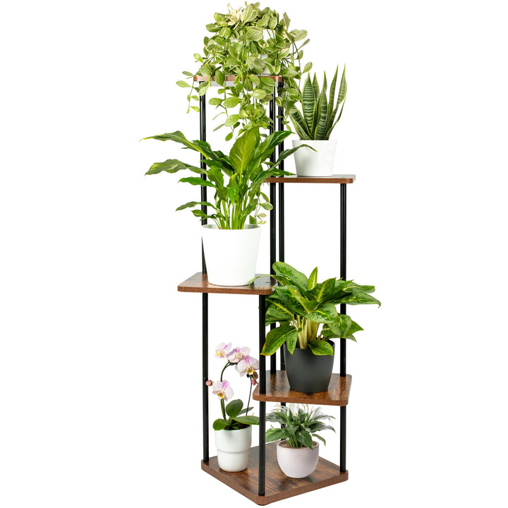 TTL HOME Blumenständer TOWER - 5 Etagen 105 cm hoch Pflanzenständer Design Holz Eiche & Metall schwa