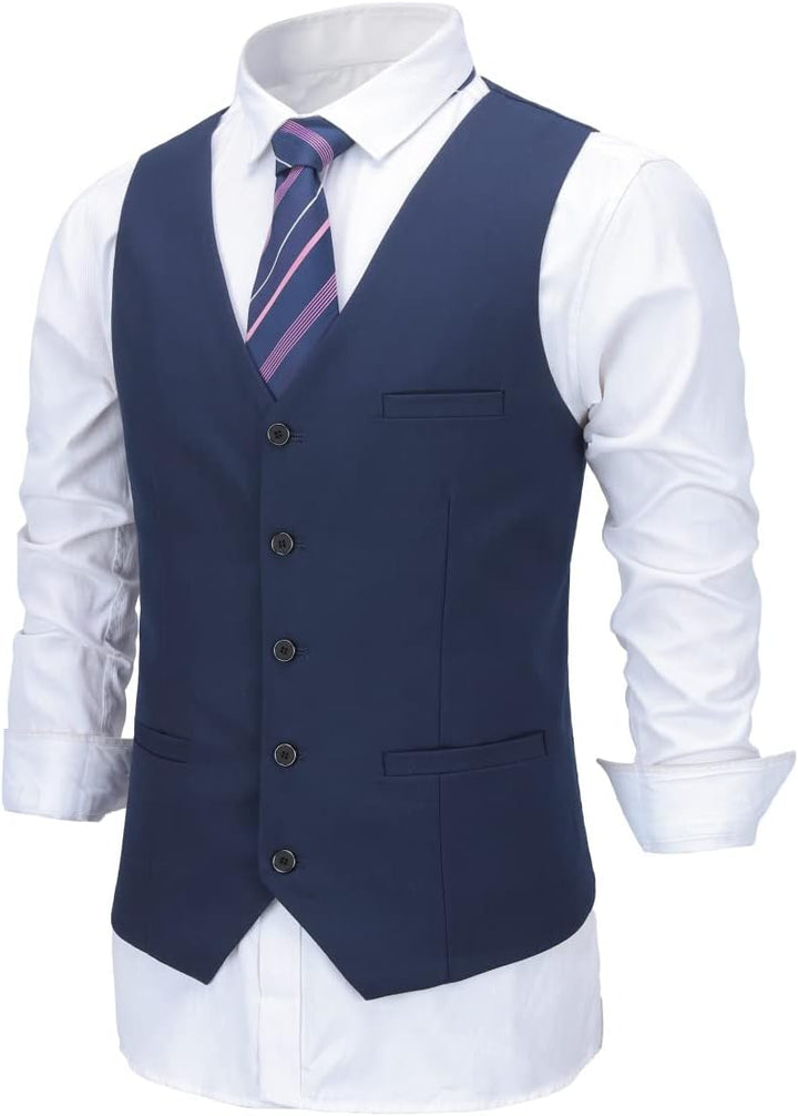 Allthemen Herren Weste V Ausschnitt Einreiher Gilet Slim Fit Business Anzugweste Western S Dunkelbla