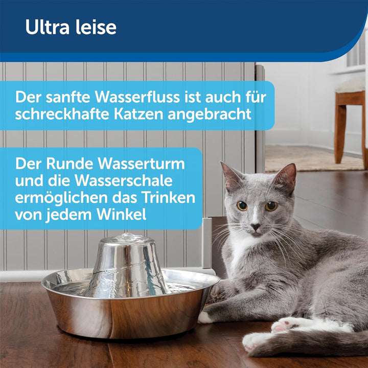 PetSafe Edelstahl-Trinkbrunnen Seaside, Sauberes Trinkwasser für Katzen und Hunde, Leiser Betrieb, 1