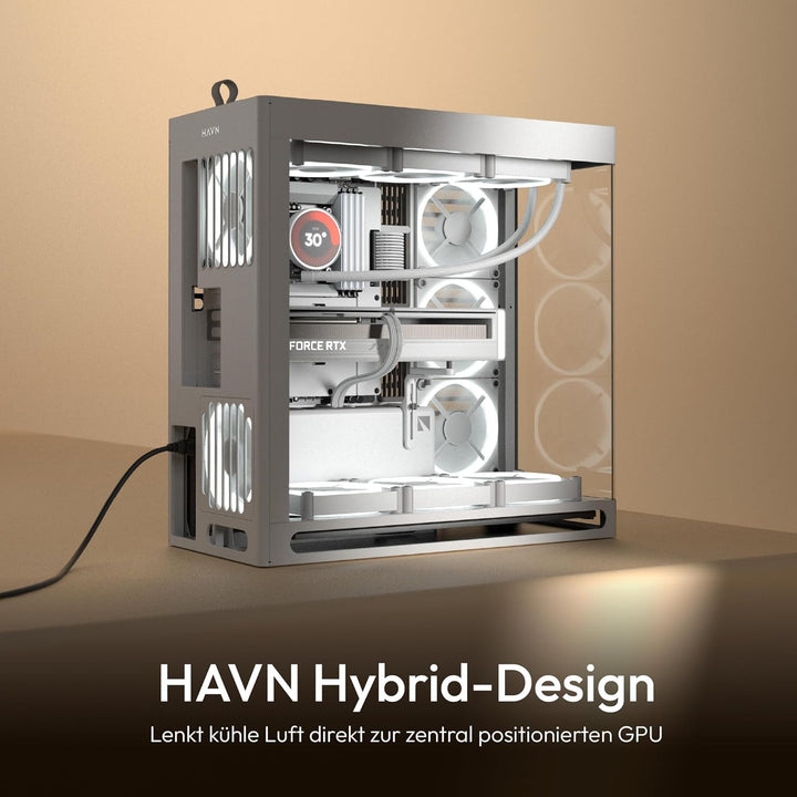 HAVN HS 420 Dual-Chamber ATX Mid Tower PC Gehäuse Weiss | Hybrid-Design, 11x 140mm Lüfter & 3X 420mm