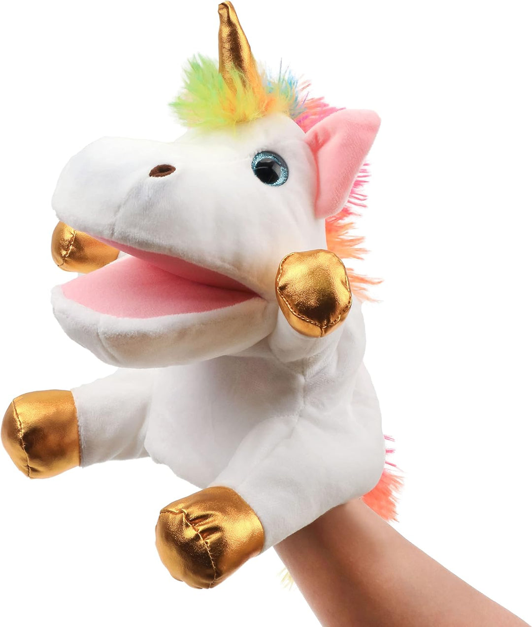 Hopearl Plüsch Einhorn Handpuppe mit offenem beweglichem Mund für fantasievolles Spiel, Rollenspiel,