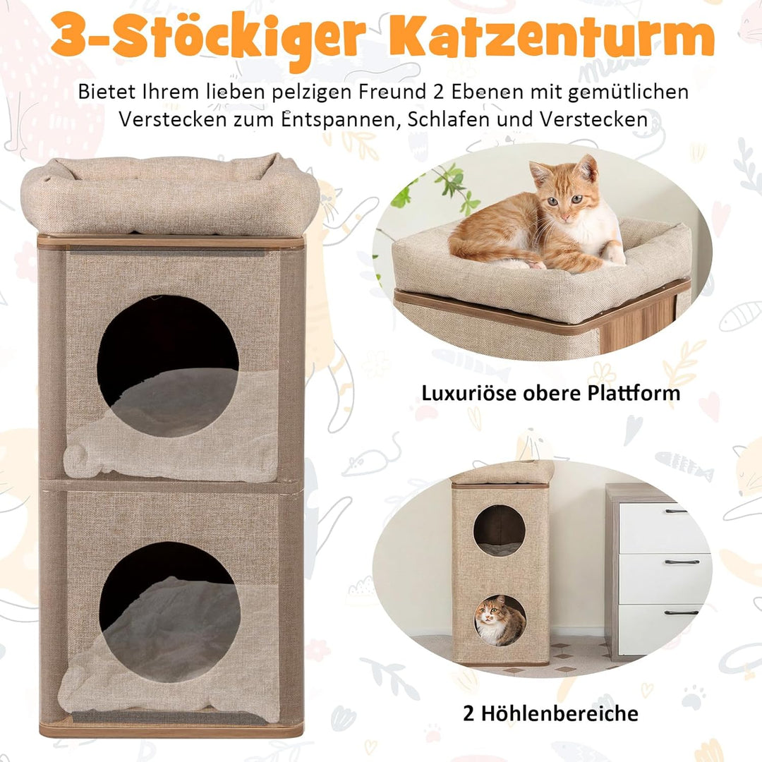 COSTWAY 3-stöckige Kratztonne Katzentonne, Kratzbaum mit Kratzbrett &amp; 3 Matten, Spieltonne für Katze