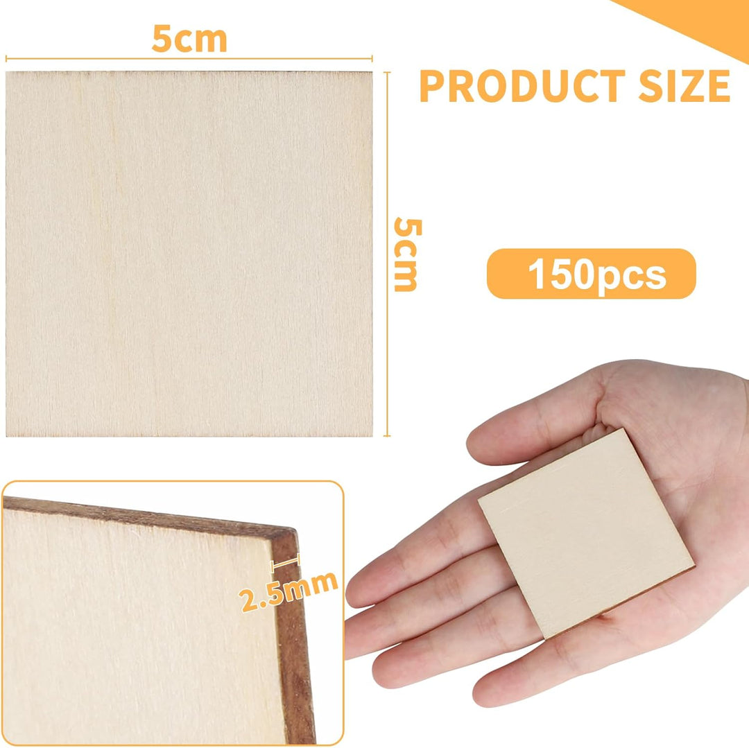 150 Stücke Quadrate Holzscheiben, Basteln Holzplättchen, Baumscheiben, Holz Platten, Naturholzscheib