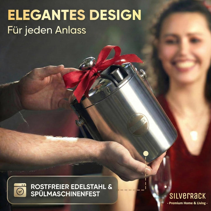 SilverRack Edelstahl Eiswürfelbehälter mit Deckel u. Zange [1,3l] - Eisbehälter für Eiswürfel perfek