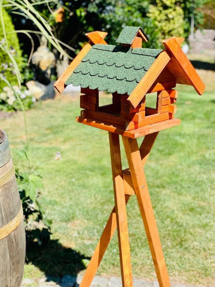 Rechteckiges Vogelhaus M - XL wetterfest aus Holz Vogel Futterstelle Haus mit und ohne Ständer (Grös