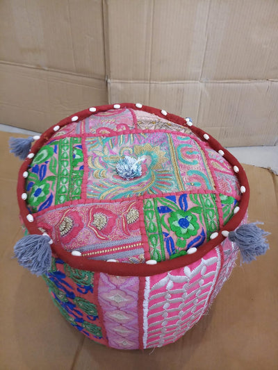 PUSHPACRAFTS Ottoman Pouf Indian Bohemian Style Interior Decor Fusshocker Bodenkissen Indian Embroid