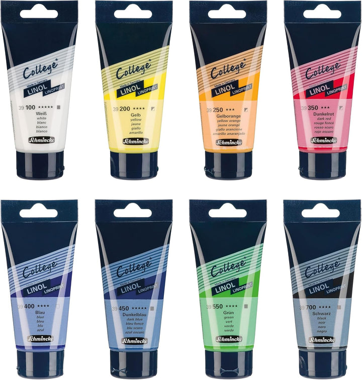 Schmincke - College® Linol, Linoldruckset mit 8 x 75 ml Tuben, 84 708 097, Künstler-Linoldruck-Farbe