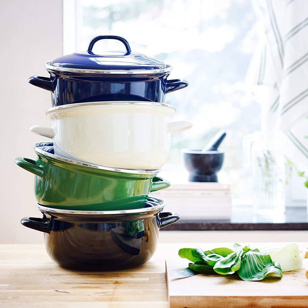 BK Indigo Holländisches Erbe Runde Deutsche Emaillierte Kasserolle mit Deckel mit PFAS-Freier Kerami