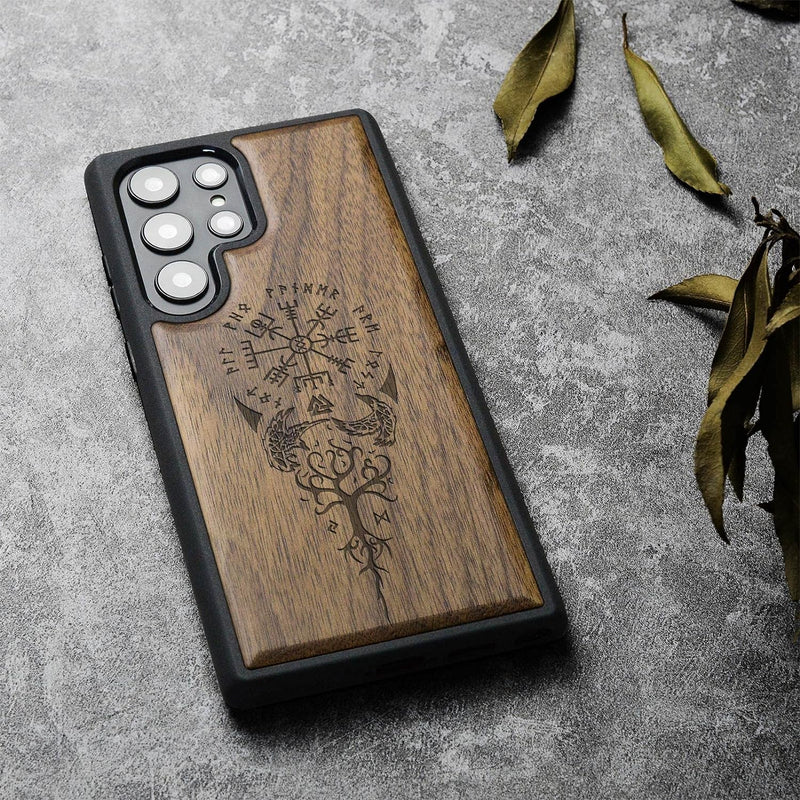 Carveit Handyhülle für Galaxy S23 Ultra Case [Holz und TPU Silikon Hybrid hülle] Stossfeste Stosssta