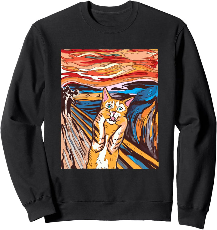 Lustige Getigerte Katze Gemälde Der Schrei von Munch Parodie Sweatshirt