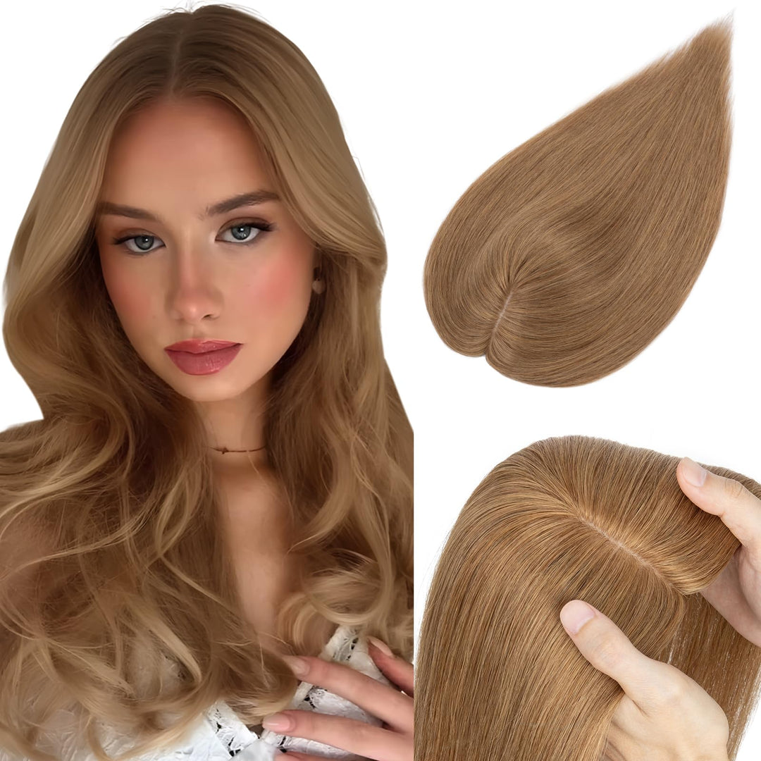Elailite Haarteil Echthaar Topper Clip in Toupet Frauen Haartopper Extensions Seide Basis Clip in Ex