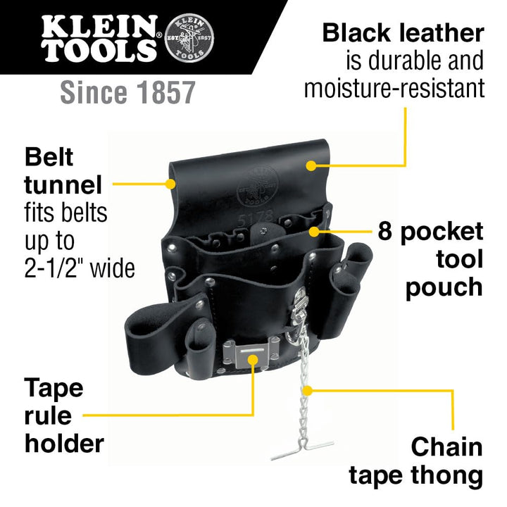 Pocket Tool Pouch, Leather, Tunnel Loop Belt Connection, Black