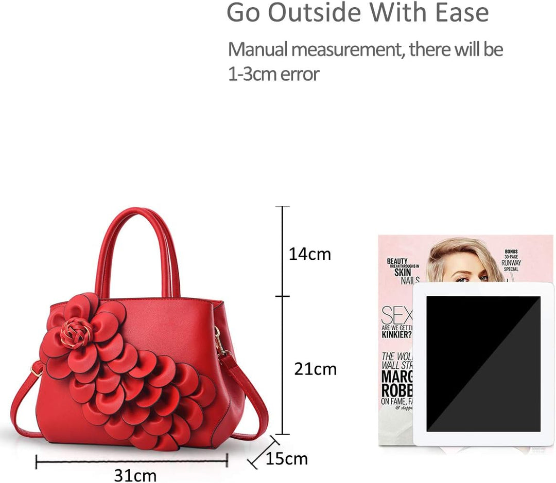 NICOLE & DORIS Umhängetasche Umhängetasche Handtasche Blumenmotiv für Damen Rot, Rot