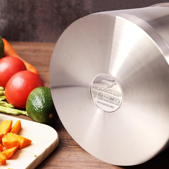 HOMICHEF Schwerer ökologischer Suppentopf aus nickelfreiem Edelstahl mit Deckel (24 cm, 7,5 Liter) –