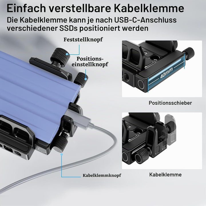 SIRUI Montagehalterung SSD Mount Bracket, Universeller SSD-Halter mit Kaltverschluss und USB-C-Kabel