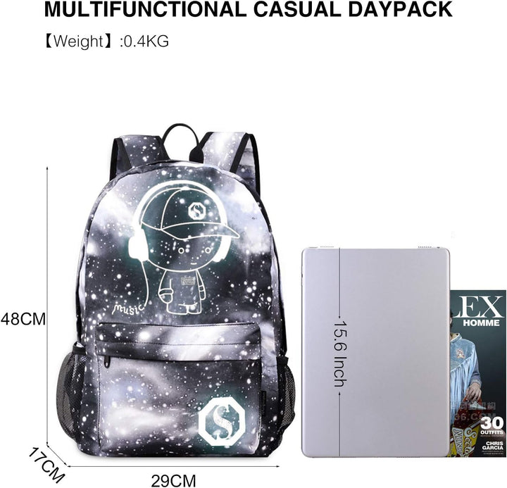 FANDARE Schulrucksack Galaxy Leuchtend Schultasche Junge Mädchen Rucksäcke Schulranzen mit USB Teena