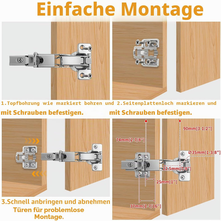 TamBee 2pc 175 Grad Schrankscharnier,Scharniere für Schranktüren für Falttür, Metall Scharniere hydr