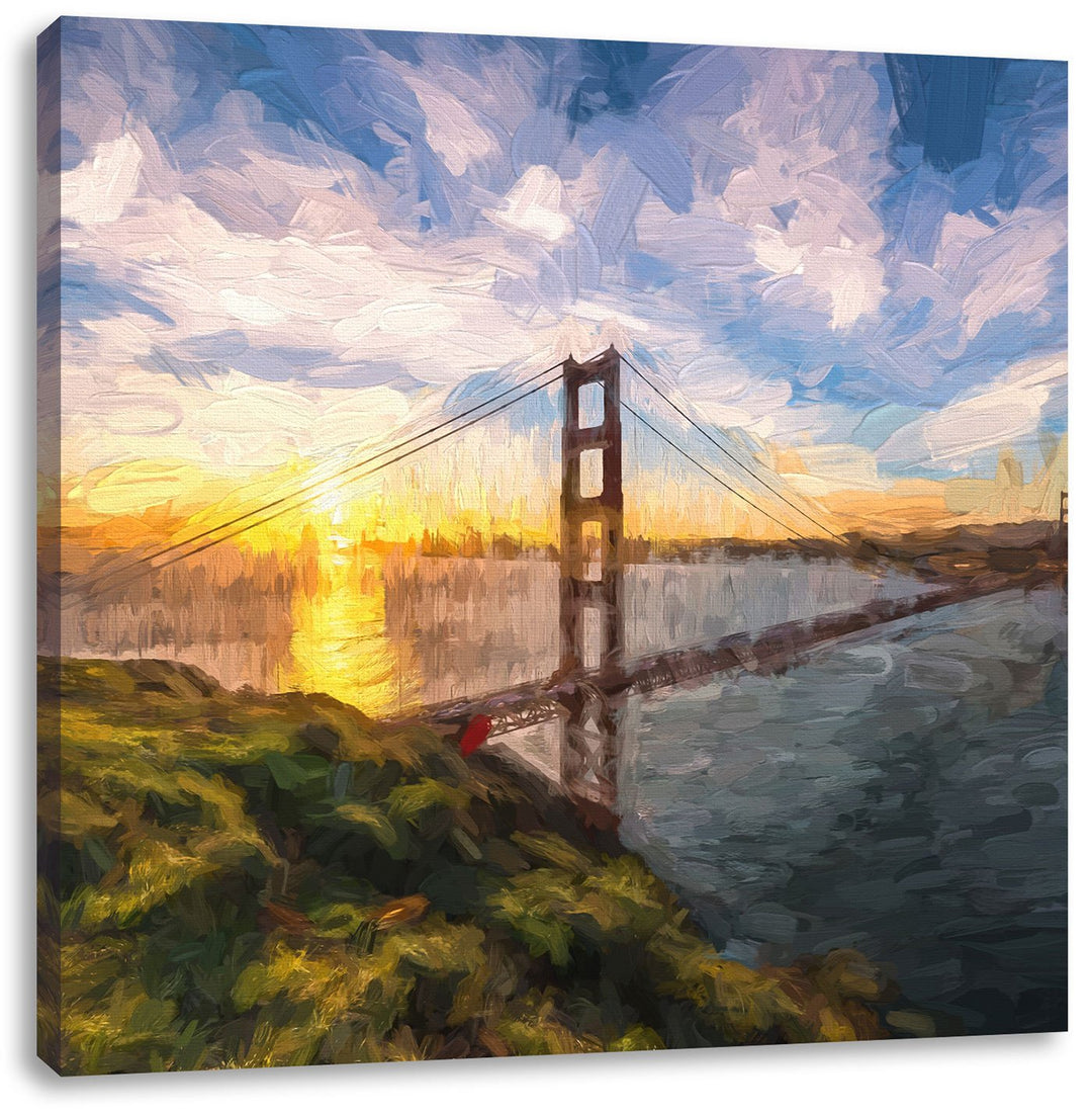 Pixxprint Golden Gate Bridge als Leinwandbild | Grösse: 70x70 cm | Wandbild | Kunstdruck | fertig be